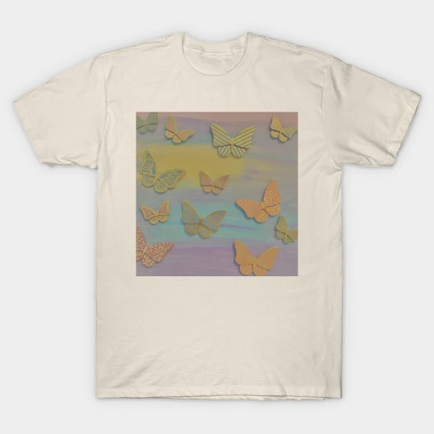 Pastel Gold Butterflies T-Shirt by courtneylgraben